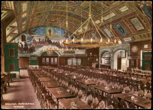 Ansichtskarte München Hofbräuhaus Festsaal Innenansicht 1974/1960