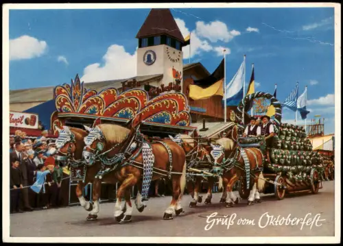 Ansichtskarte München Oktoberfest Pferde-Kutsche Wiesn-Wirte 1970