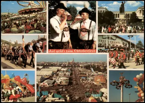 Ansichtskarte München Oktoberfest Mehrbildkarte mit 8 Foto-Ansichten 1965