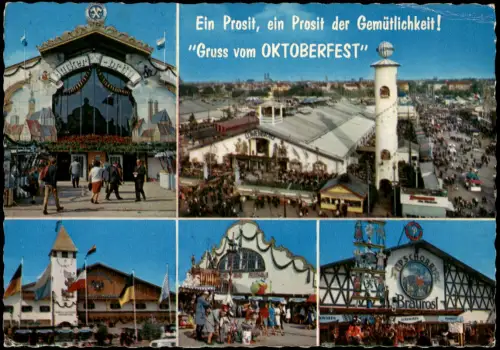München Oktoberfest Mehrbildkarte mit 5 Festzelt-Ansichten 1978