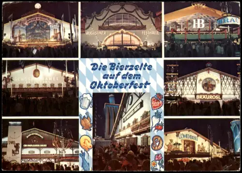 München Oktoberfest Bierzelte (Mehrbild-AK 8 Foto-Ansichten) 1982