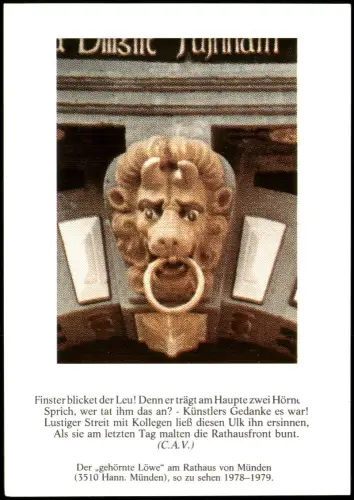 Ansichtskarte Hann. Münden Rathaus mit "gehörnter Löwe" 1989