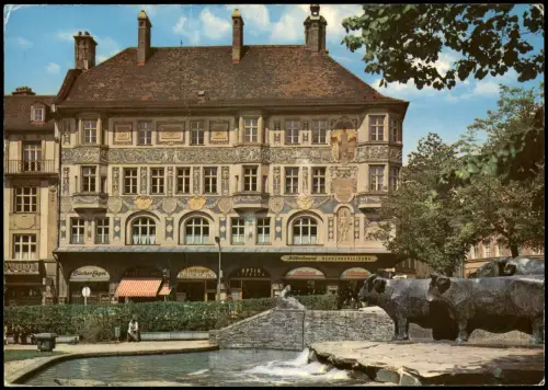 Ansichtskarte München Ruffini-Haus mit Rinderbrunnen 1974