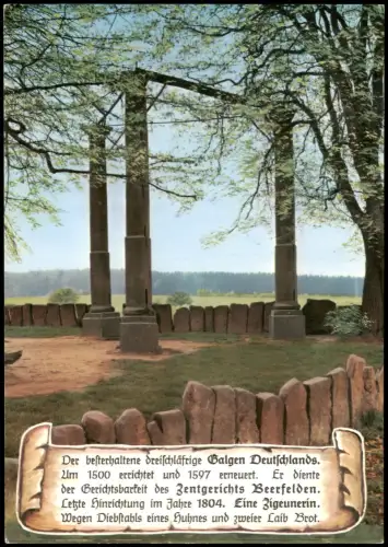 Ansichtskarte Beerfelden (Odenwald) Chronik-Karte, Galgen Zentgericht 1975