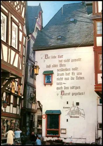 Bernkastel-Kues  Ortsansicht, Haus-Beschriftung Lusanus-Weinstuben 1975