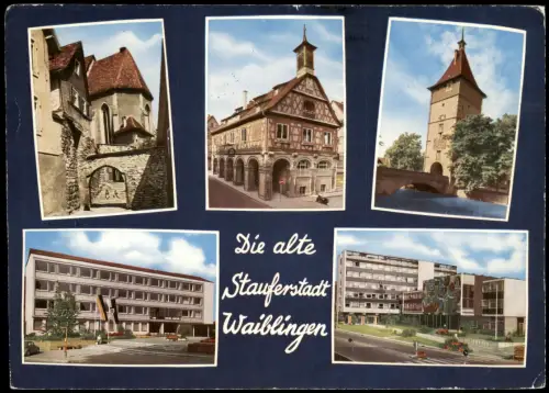 Waiblingen Mehrbild-AK u.a. Landratsamt, Stadtmauer, Rathäuser 1964