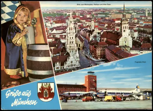 München Olympia Mehrbild-AK mit Flughafen Riem u. Münchener Kindl 1972