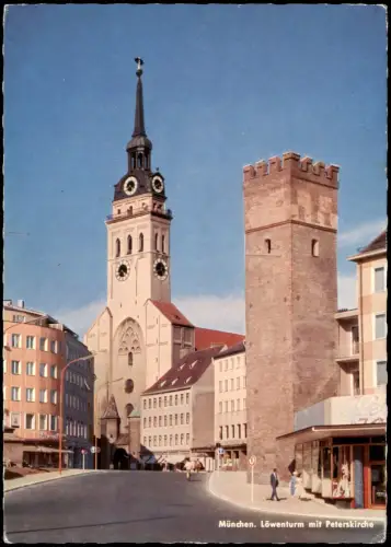 Ansichtskarte München Straßen Partie am Löwenturm und Peterskirche 1960