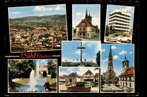 Bühl (Baden) Mehrbildkarte mit UHU-Werke Friedens-Kreuz Luftaufnahme  1966