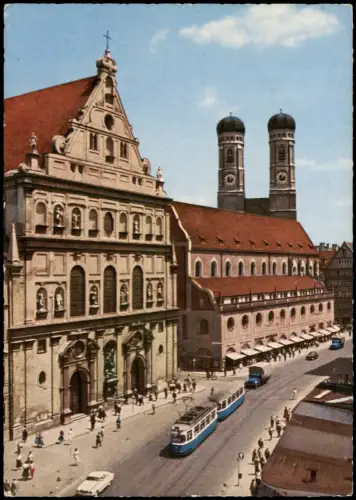 München Tram Straßenbahn Neuhauserstraße, Michaelskirche und Dom 1960