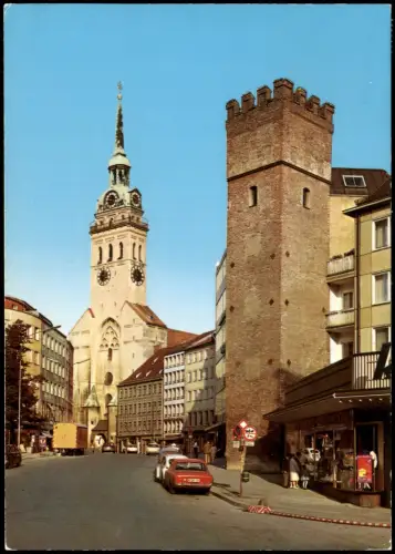Ansichtskarte München Alter Peter und Löwenturm, Autos, Geschäfte 1971