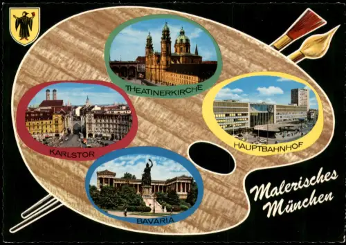 München Mehrbild-AK Farb-Palette mit Stadt-Ansichten u.a. Hauptbahnhof 1970