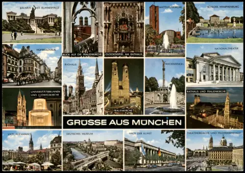 Ansichtskarte München Mehrbildkarte mit vielen Sehenswürdigkeiten 1960
