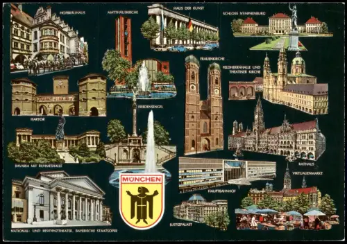 Ansichtskarte München Mehrbildkarte mit vielen Sehenswürdigkeiten 1965