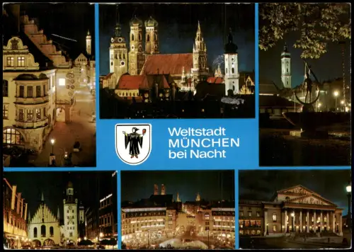 Ansichtskarte München Mehrbildkarte mit Stadt-Ansichten bei Nacht 1992