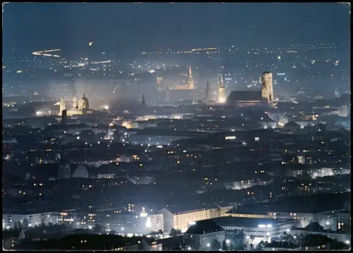 Ansichtskarte München City bei Nacht Blick vom Olympiaturm 1972