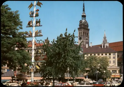 Ansichtskarte München Viktualienmarkt mit Altem Peter 1970