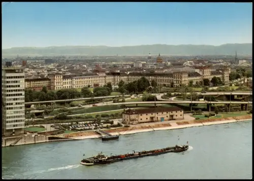 Mannheim Panorama-Ansicht Rhein Frachtschiff passiert die Stadt 1970