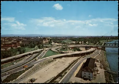 Ansichtskarte Mannheim Schloß und Auffahrt zur Rheinbrücke 1970