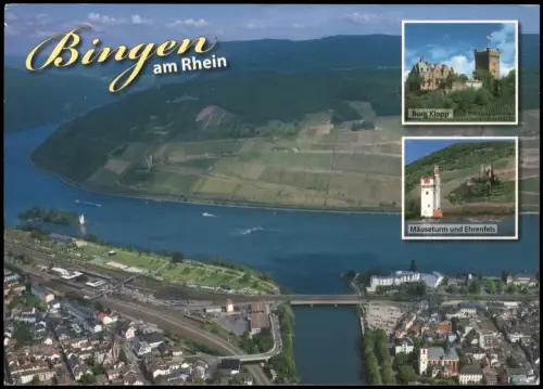 Ansichtskarte Bingen am Rhein Luftbild sowie Mäuseturm, Burg Klopp 2000