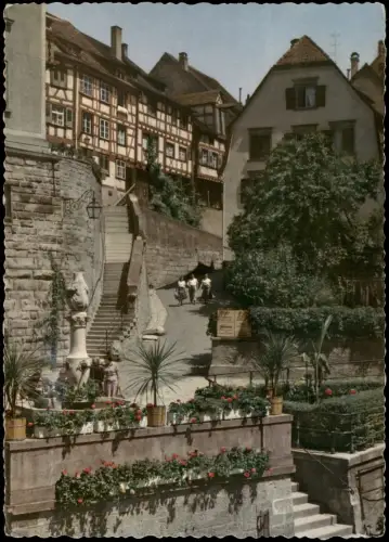 Ansichtskarte Meersburg Stadtteilansicht, Partie am Bären-Brunnen 1962