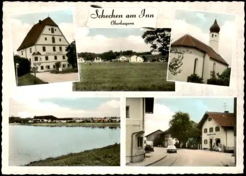 Schechen am Inn Mehrbildkarte mit 5 alten Ortsansichten u.a. Gasthaus, Kirche 1973