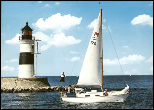 Ansichtskarte Schleimünde Kr. Schleswig-Flensburg. Leuchtfeuer Segelboot 1979