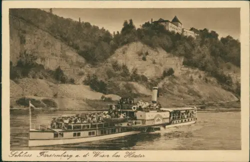 Ansichtskarte Höxter (Weser) Schloß Fürstenberg Dampfer auf der Weser 1932