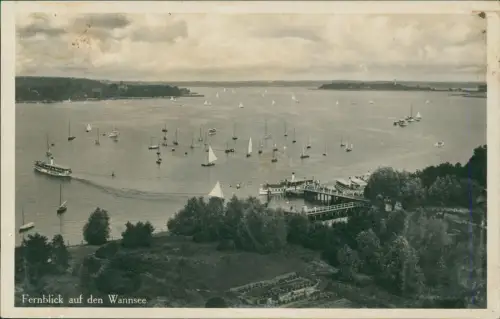 Ansichtskarte Wannsee-Berlin Fernblick auf den Wannsee Dampfer Segelboote 1936
