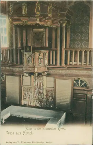 Aurich-Leer (Ostfriesland) Altar in der lutherischen Kirche. 1908