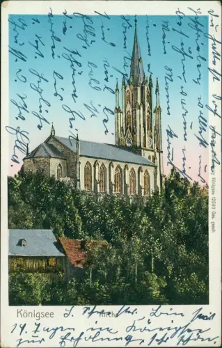 Ansichtskarte Königsee Partie an der Kirche 1930 Gold
