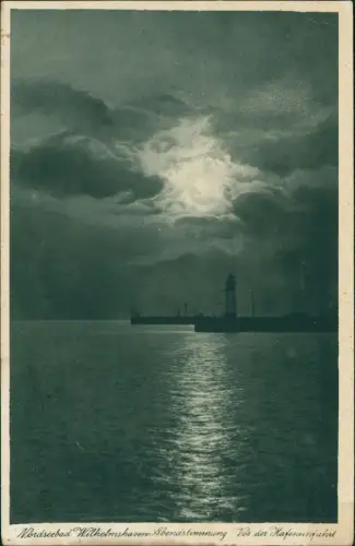Ansichtskarte Wilhelmshaven Abendstimmung vor der Hafeneinfahrt 1928