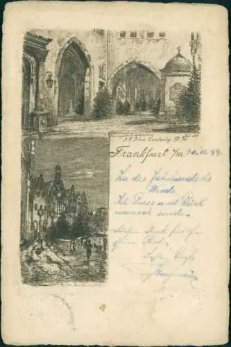 Frankfurt am Main 2 Bild Künstlerkarte Römer Federzeichnung 1899
