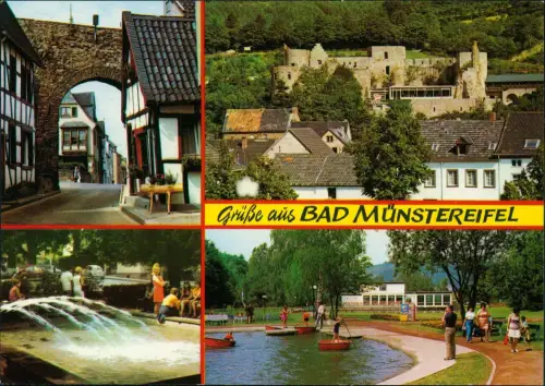 Ansichtskarte Bad Münstereifel Straße, Springbrunnen Boote 1978