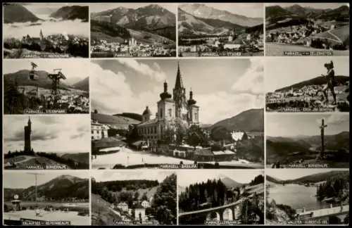 Erlaufsee Mehrbildkarte Basilika Bürgeralpe, Erlaufsee und Mariazellerbahn 1951