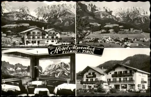Ellmau Hotel Alpenhof, Mehrbildkarte mit Innenansicht und Panorama 1970