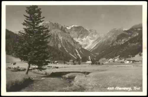 Obernberg am Brenner Alpine Ortsansicht mit Gebirgslandschaft und Bachlauf 1955