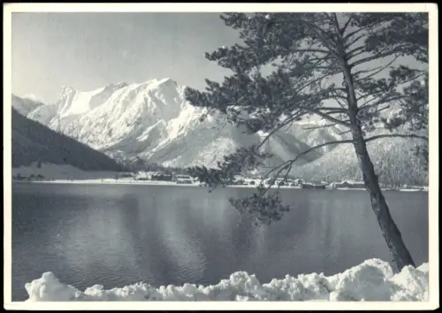 Eben am Achensee Winterliche Seeansicht mit verschneiten Bergen 1958