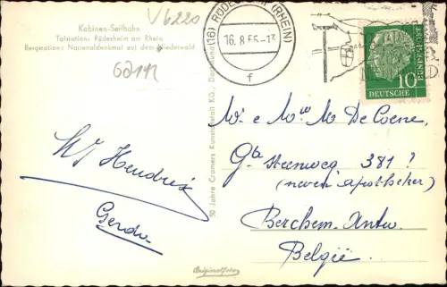 Ansichtskarte Rüdesheim (Rhein) Kabinen-Seilbahn, Talstation 1955
