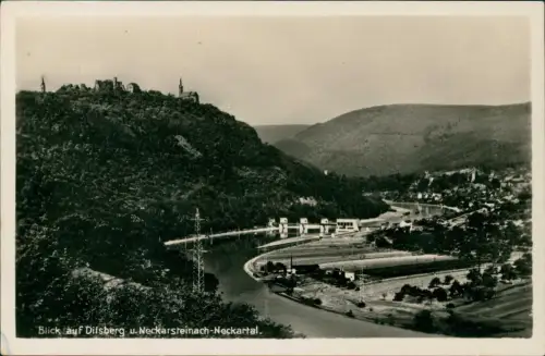 Ansichtskarte Dilsberg-Neckargemünd Stauwerk Stadt Strommasten 1949  Notopfer