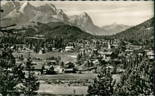 Ansichtskarte Krün Blick auf die Stadt - Fotokarte 1957