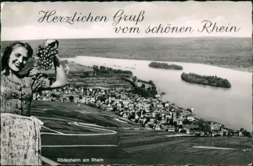 Ansichtskarte Rüdesheim (Rhein) Stadt Weinkönigin - Fotokarte 1956