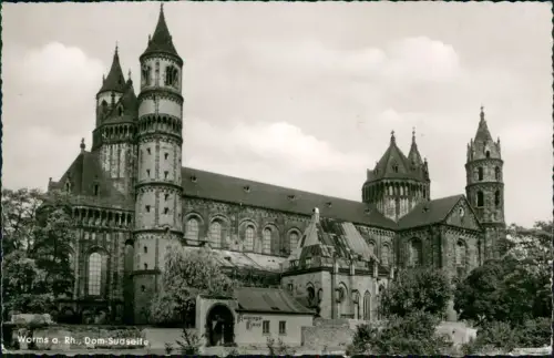 Ansichtskarte Worms Dom mit Kolpingshaus 1957
