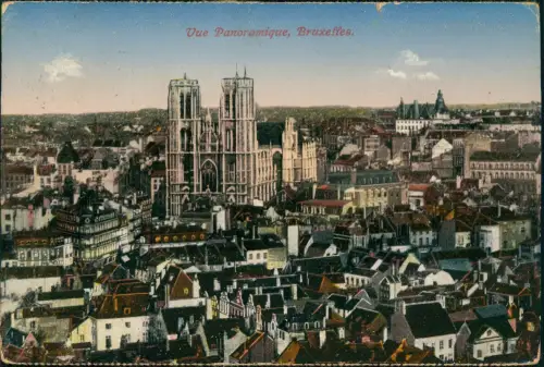 Brüssel Bruxelles Stadtpanorama mit Kathedrale St. Michael und St. Gudula 1915