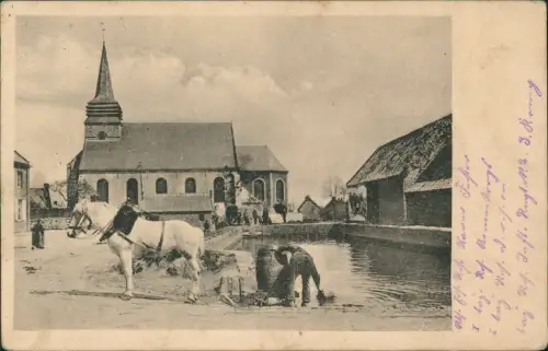 CPA Bailleul Dorfkirche mit Pferdeschwemme 1915  Feldpost