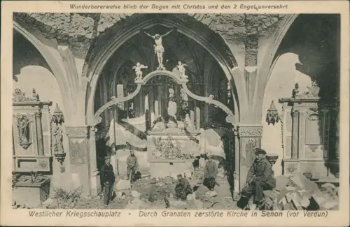 CPA Senon Inneres der durch Granaten zerstörten Kirche 1918
