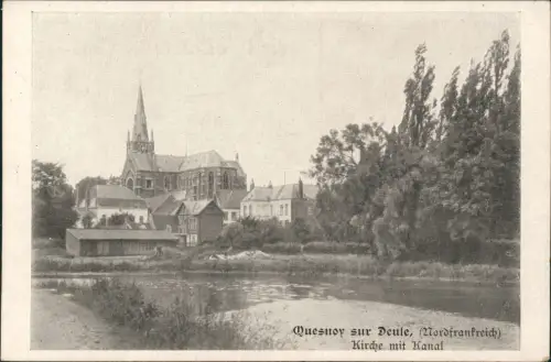 CPA Quesnoy-sur-Deûle Kirche mit Kanal 1915