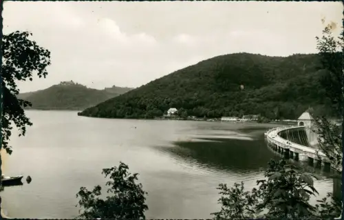 Hemfurth-Edersee-Edertal EDERSEE Sperrmauer und Schloß Waldeck 1960