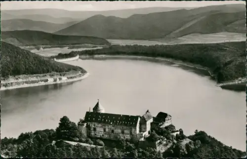 Waldeck (am Edersee) Fliegeraufnahme Luftbild Schloss Waldeck 1956