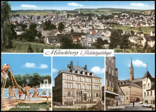 Münchberg Stadtteilkarte, Städt. Freibad, Textilfachschule, Stadtmitte 1985
